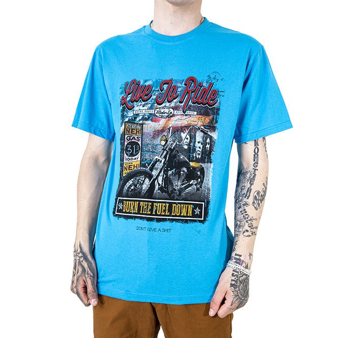 Tricou bărbătesc din bumbac, de culoare albastră, cu imprimeu - Îmbrăcăminte