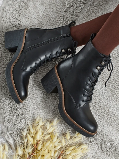 Botine de damă eco piele cu toc gros Zeltra
