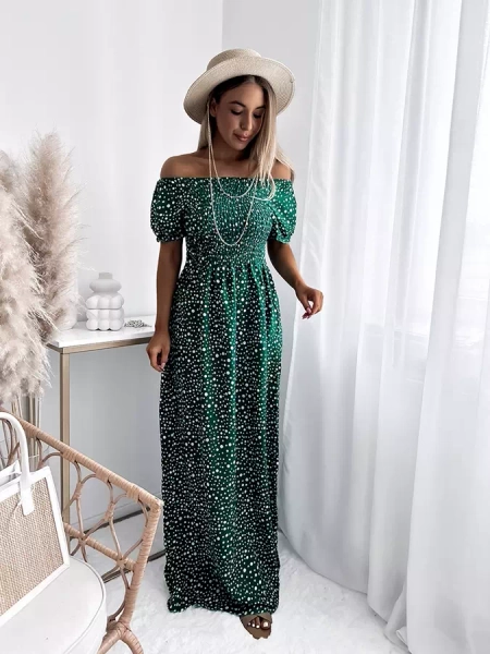Rochie maxi verde pentru femei, în mazăre- Îmbrăcăminte