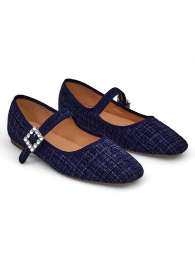 Pantofi ballet pentru femei Royalfashion cu carouri, cu cataramă și curea Riffos
