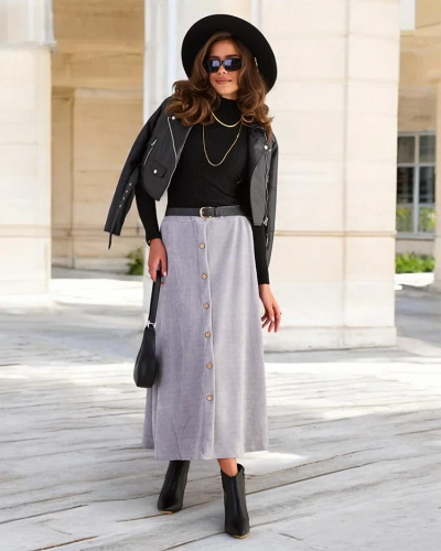 Royalfashion Fustă midi pentru femei cu nasturi decorativi
