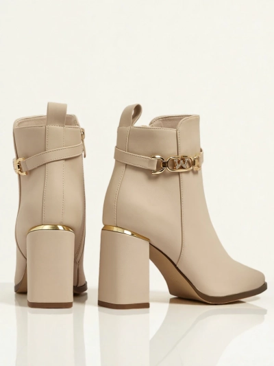 Botine de damă eco piele întoarsă cu toc gros Ostirena