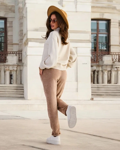 Royalfashion Pantaloni simpli pentru femei, asemănători cu catifeaua