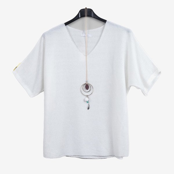 Biała damska bluzka z krótkim rękawem - Odzież