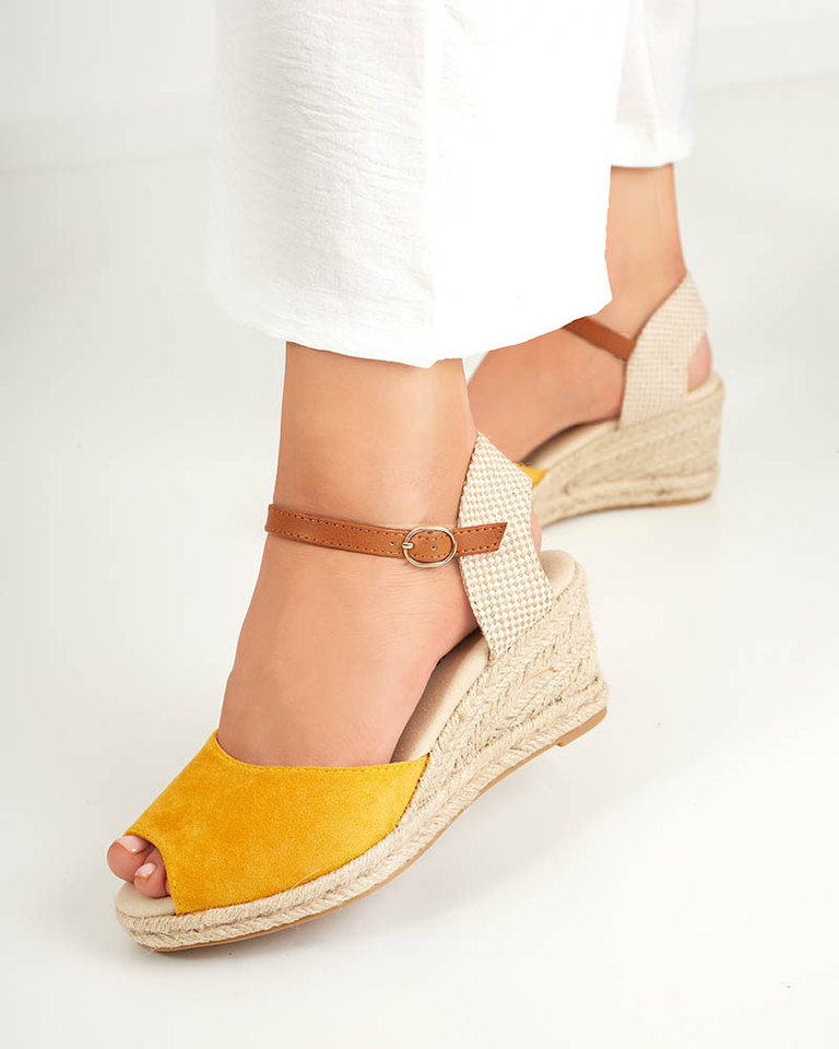 OUTLET Sandale dama galbene a'la espadrile pe pană Nexi - Pantofi