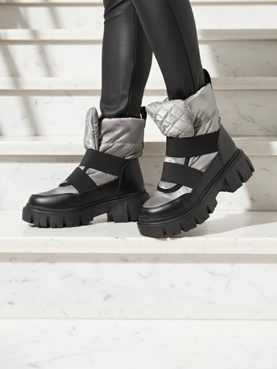 Cizme de zăpadă de damă cu talpă plată, în negru-gri Ferory- Footwear