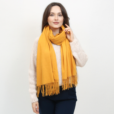 Fular cald mare cu ciucure Mustard - Accesorii