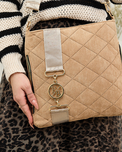 Royalfashion Geantă de damă maro matlasată din piele ecologică de piele de căprioară