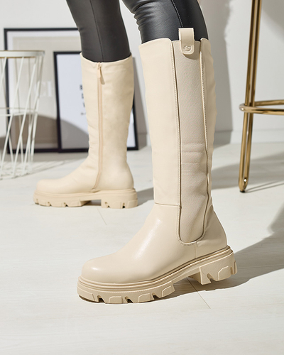 Cizme cremă pentru femei cu talpă medie Vebissa- Footwear