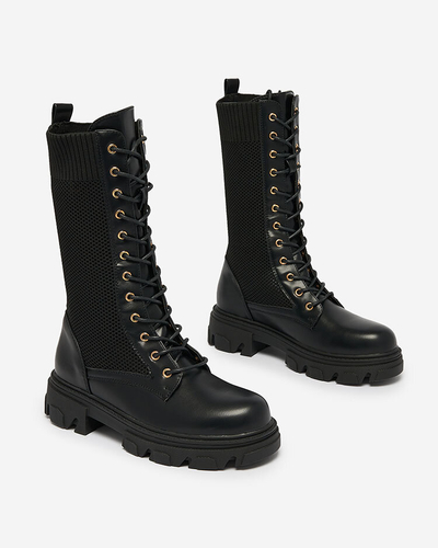 Royalfashion Cizme negre cu toc plat pentru femei Openwork Kaliffo