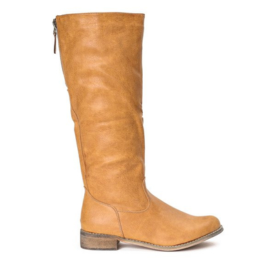 Brązowe kozaki na płaskim obcasie Reyana - Obuwie