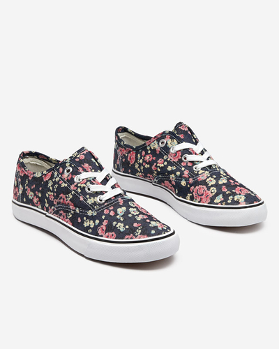 OUTLET Tenisi dama bleumarin cu flori Sertoli - Incaltaminte