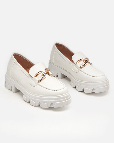 OUTLET Pantofi albi de dama cu decor auriu Meritso - Incaltaminte