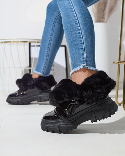 Cizme de zăpadă cu șiret pentru femei negre Fentes- Footwear