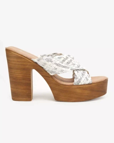 OUTLET Papuci albi de dama pe stalp inalt Kotinso - Incaltaminte