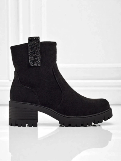 Botine de damă eco piele întoarsă cu toc gros Maelis