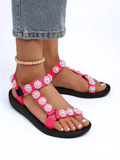 Sandale Livia Rosa – Sandale de damã Royalfashion confortabile cu ștrasuri perlate