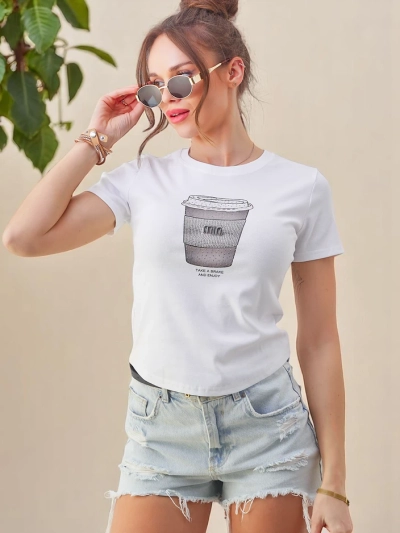 Royalfashion Tricou din bumbac pentru femei cu imprimeu din strasuri