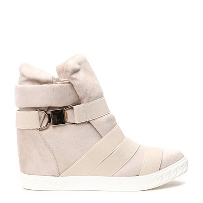 Beżowe sneakersy na krytym koturnie z ozdobnymi paskami Petiena - Obuwie