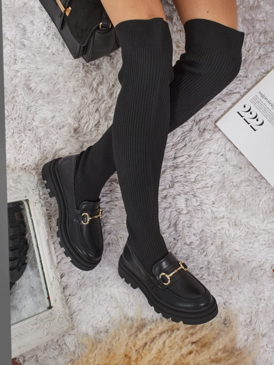 Cizme lungi de damă, slip-on, cu ornament Novera