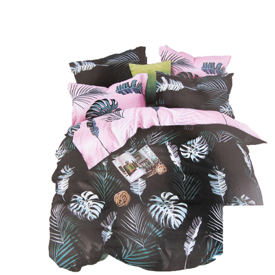 Lenjerie de pat neagră 200x220 în frunze set de 3-PIESE - Lenjerie de pat