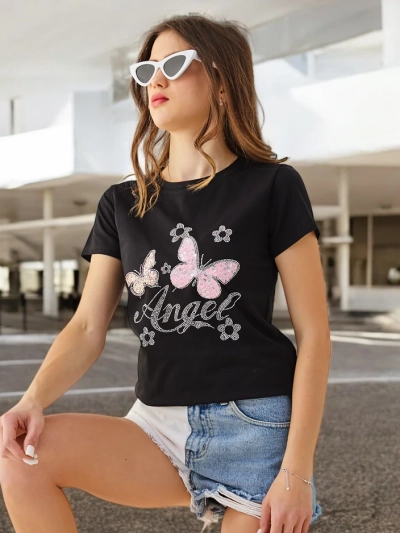 Royalfashion Tricou din bumbac pentru femei Fluture