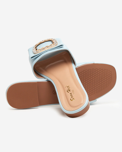 OUTLET Papuci de dama albastri cu ornament cu zirconiu Iteria - Incaltaminte