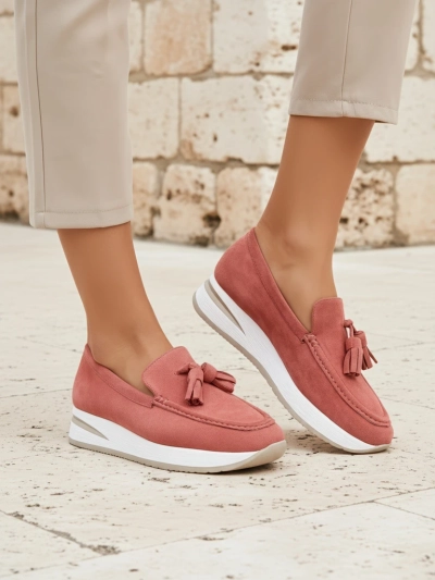 Mocasini de damă Ariadne roz cu platformă, piele ecologică, casual