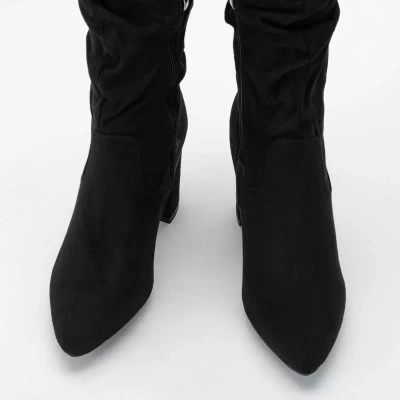 OUTLET Cizme negre din piele intoarsa pe post Grisa - Incaltaminte