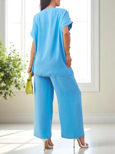 Set de bumbac pentru femei Royalfashion cu mâneci scurte și pantaloni largi