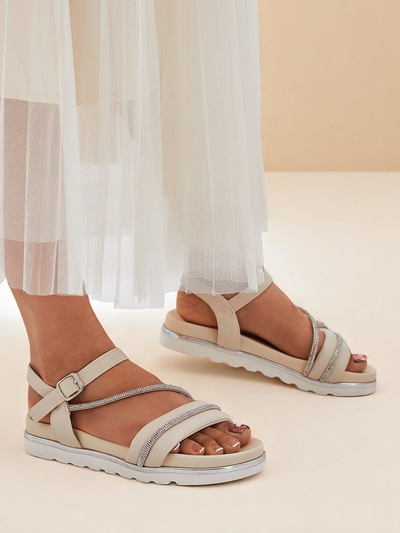 Sandale Royalfashion cu toc cui pentru femei, cu strasuri Magnol