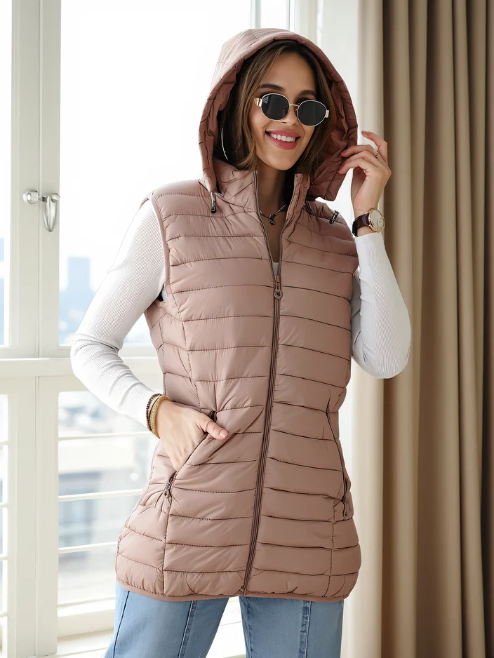 Jachetă fără mâneci Royalfashion pentru femei cu glugă detașabilă