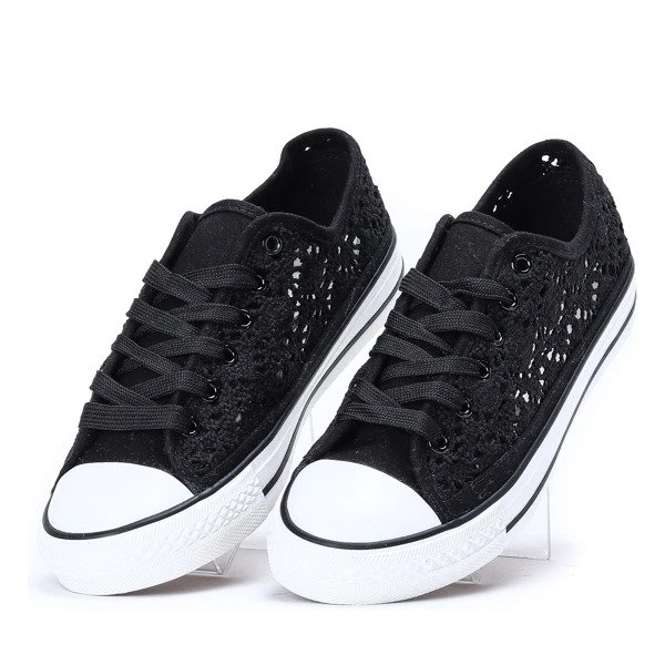 OUTLET Czarne trampki koronkowe - Obuwie