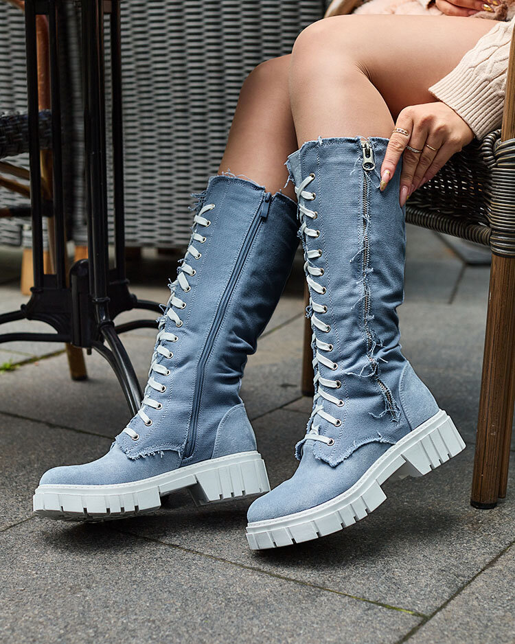 Royalfashion Cizme de damă din material textil de culoare albastră Leconen