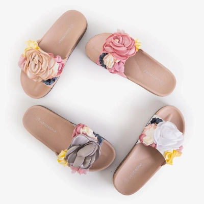 OUTLET Flip-flops de dama albe cu flori Florencia - Încălțăminte