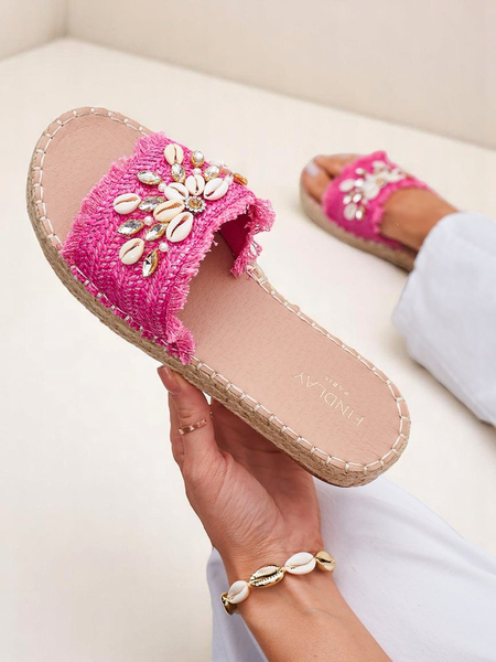 Damskie klapki Royalfashion Callista Fuksja na platformie z muszelkami