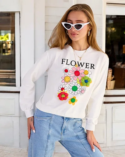 Royalfashion Hanorac cu imprimeu subțire din bumbac pentru femei