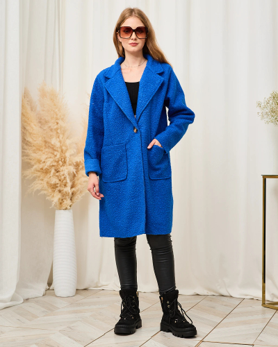 Royalfashion Palton pentru femei din piele de oaie Cobalt