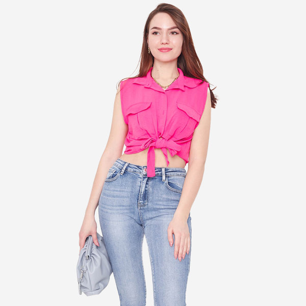 Bluză crop top fucsia prinsă cu nasturi - Îmbrăcăminte