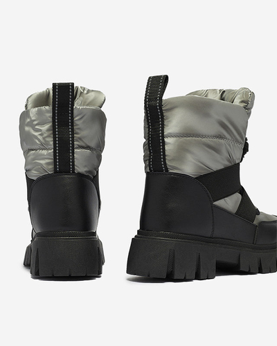 Cizme de zăpadă de damă cu talpă plată, în negru-gri Ferory- Footwear