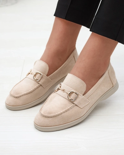 Mocasini crem pentru femei cu ornament auriu Neterri - Încălțăminte