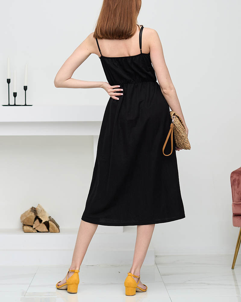 Rochie midi de dama neagra cu nasturi - Imbracaminte