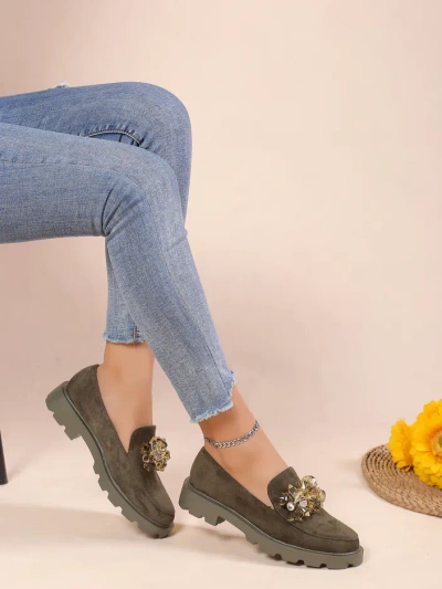 Mocasi din eco suede pentru femei Royalfashion cu mărgele Namisqe