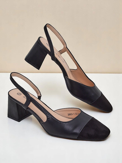 Royalfashion Zapatos de salón de tacón bajo con adorno en la puntera Eleganzo para mujer