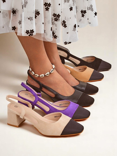Royalfashion Zapatos de salón de tacón bajo con adorno en la puntera Eleganzo para mujer
