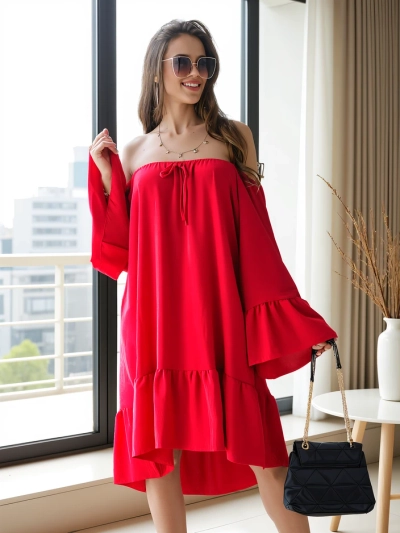 Rochie off-the-shoulder pentru femei Royalfashion, cu volane, supradimensionată