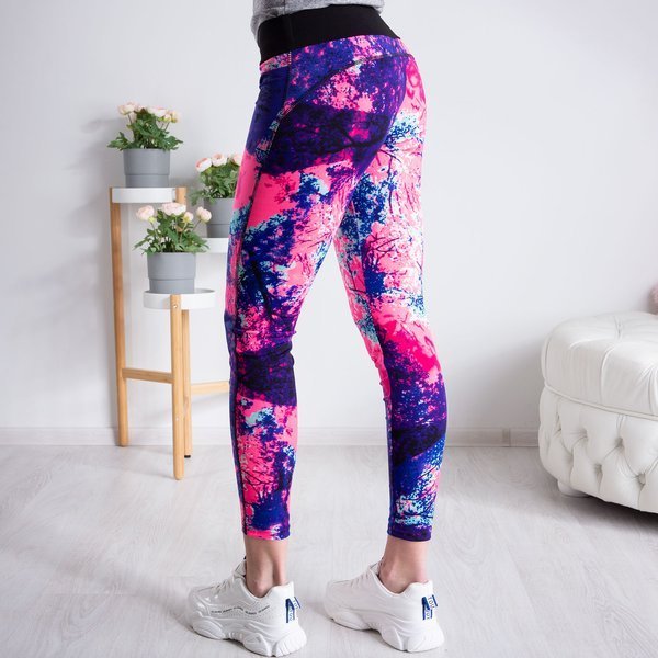 Kolorowe legginsy z przewagą neonowego różu - Spodnie