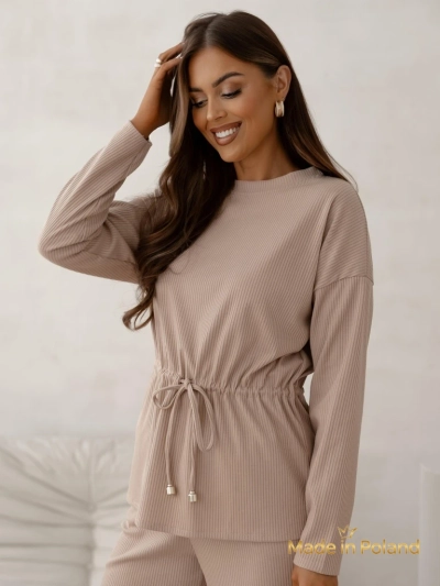 Royalfashion Set dama din bumbac, tip pulover, cu striatii