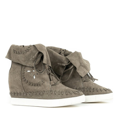 Zielone sneakersy na krytym koturnie Cinta - Obuwie