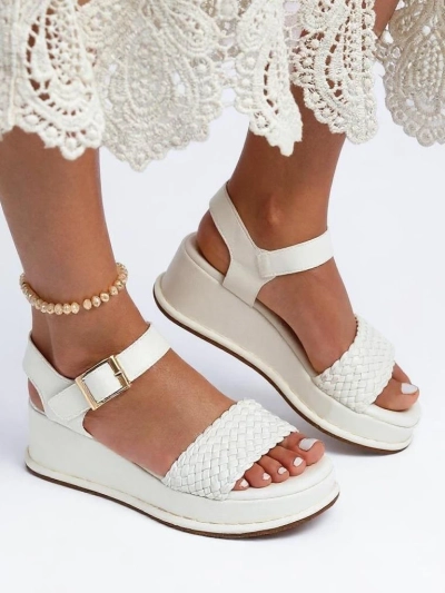 Sandale Royalfashion cu toc pentru femei, cu bareta împletită Fiolle